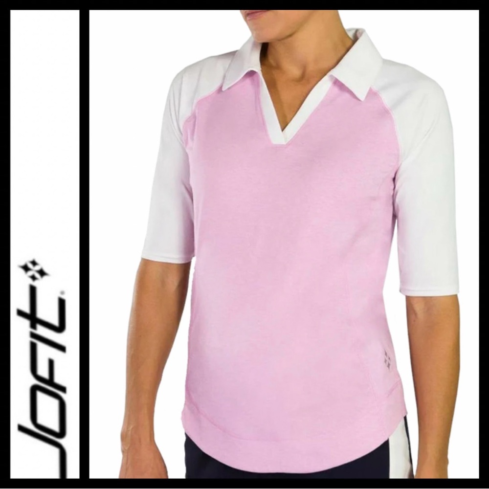 NWOT Jofit Melange 1/2 Sleeve V-Neck Polo